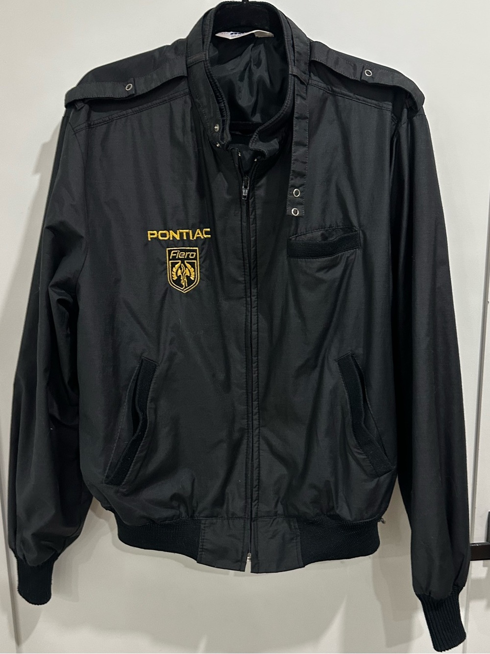 Pontiac Fiero Black Bomber Jacket with Gold Crest